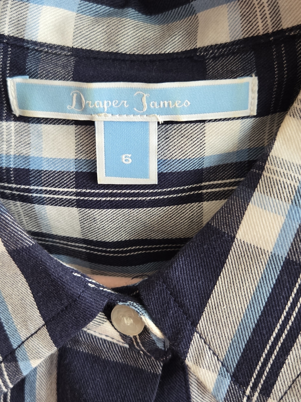 Draper James Navy, White and Light Blue Plaid Button-Up Shirt - Picture 3 of 6